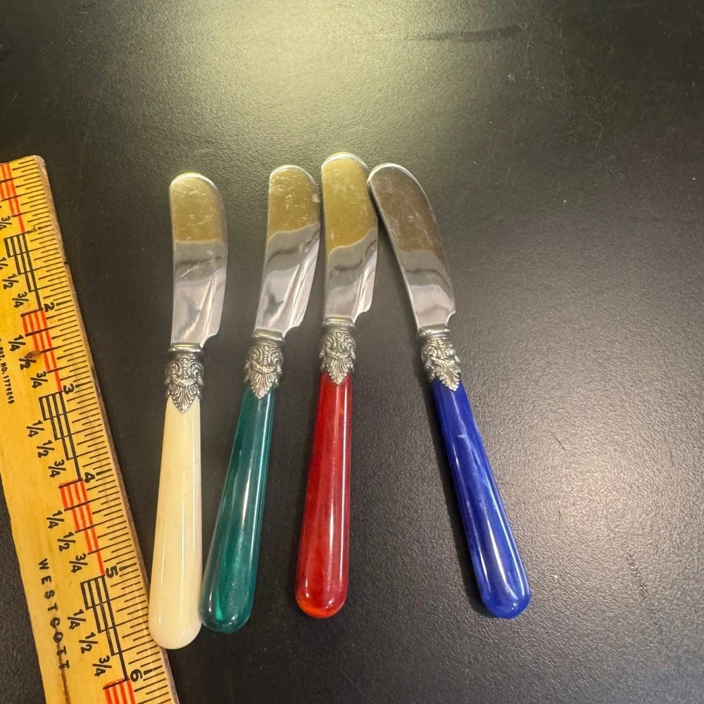 Inox Butter Spreader Set of 4 Home Multicolor Marbled Resin Handles Italy